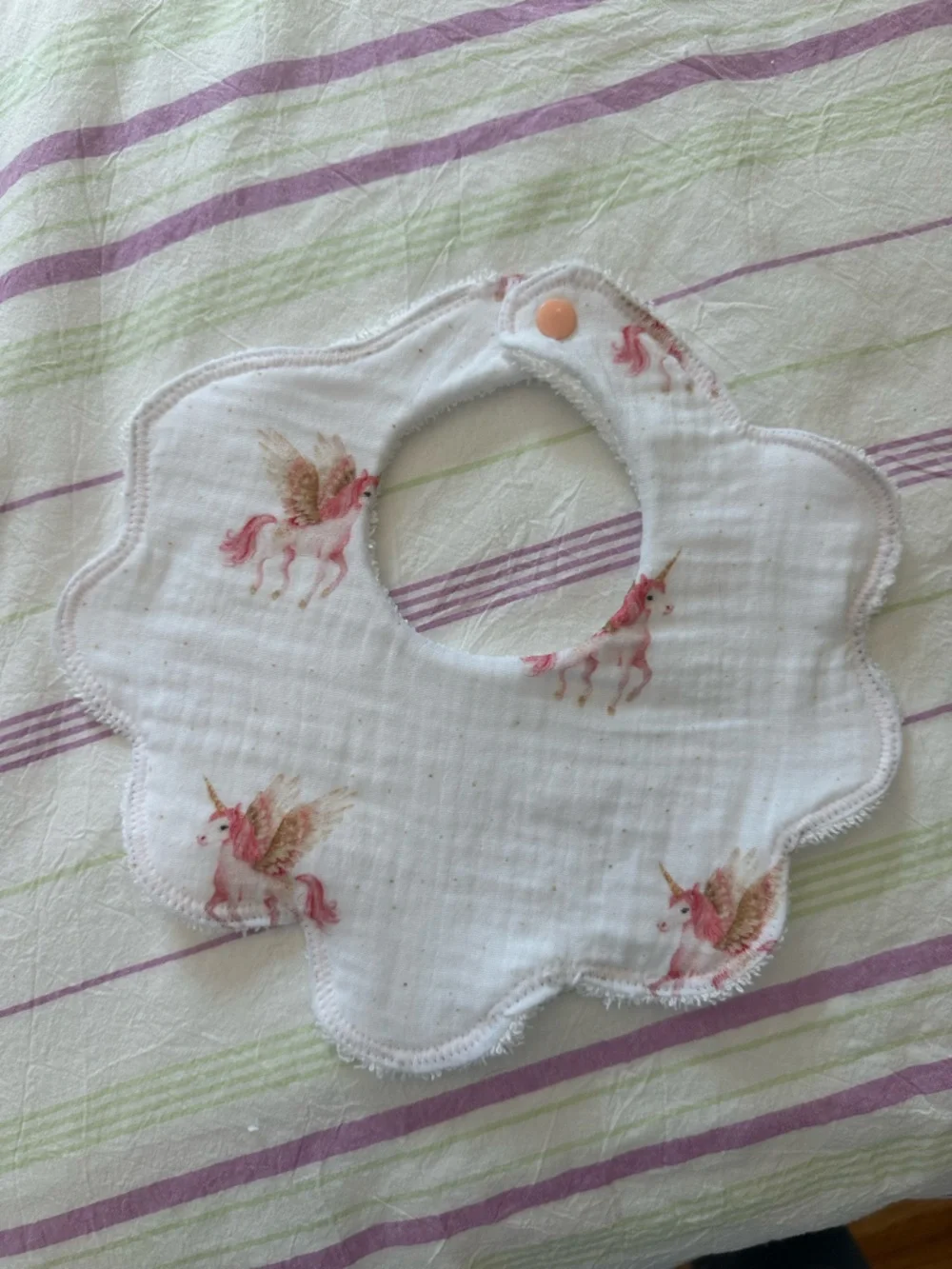 Unicorn Print Baby Bib - Pink & Gold Accents